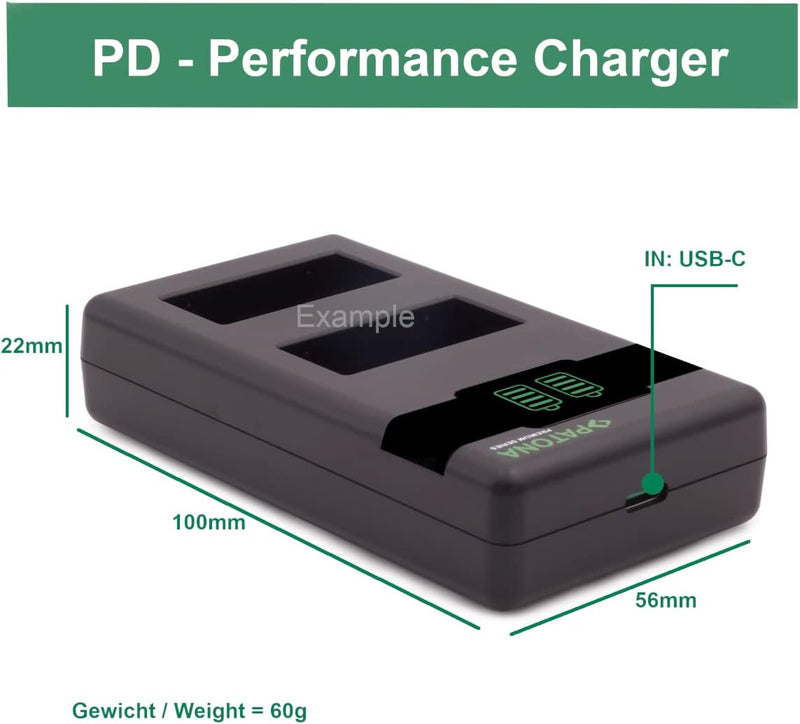 PATONA NP-FZ100 PD-Performance Akku-Ladegerät (1500mA) USB-C Mini Dual LCD - PD/QC fähig (161858)