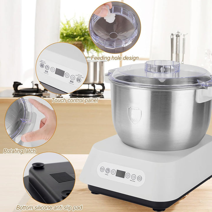7L Edelstahl Teigmehl Mixer, Elektrischer Teigbereiter mit Fermentfunktion, Vollautomatische Teigkne