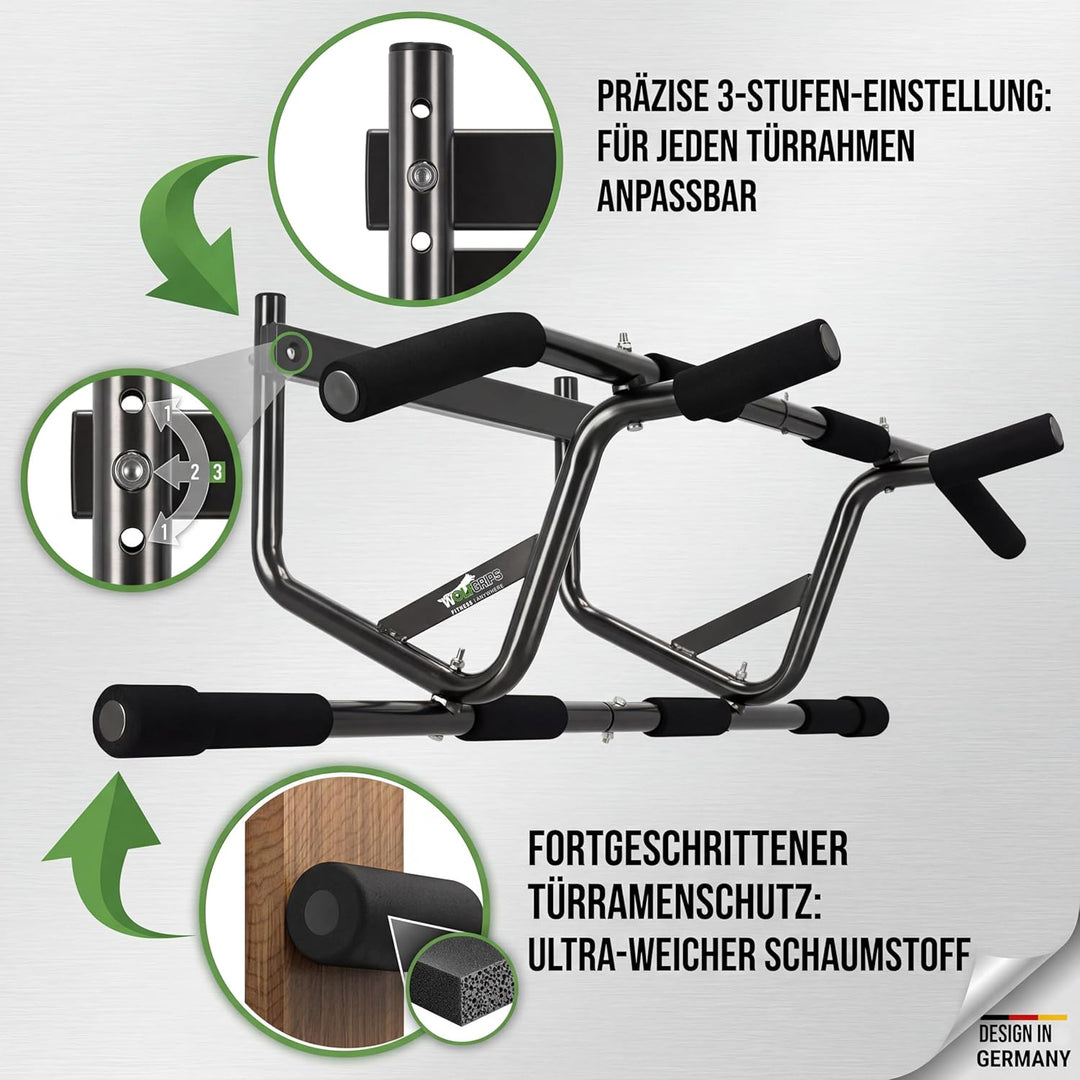 Klimmzugstange für Türrahmen zum Einhängen ohne Schrauben, Pull Up Bar mit Rutschfesten Griffen, Pro