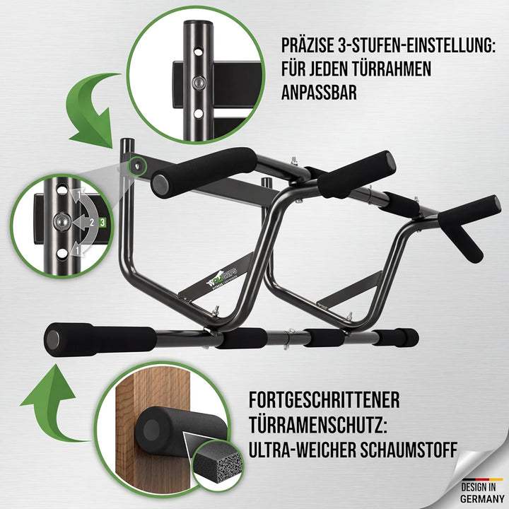 Klimmzugstange für Türrahmen zum Einhängen ohne Schrauben, Pull Up Bar mit Rutschfesten Griffen, Pro