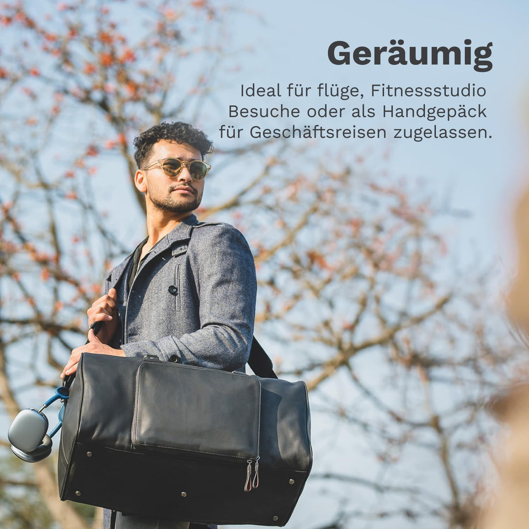 DONBOLSO® Weekender Neapel - Hochwertige Reisetasche Herren gross - Leder Reisetasche Schwarz - Grös
