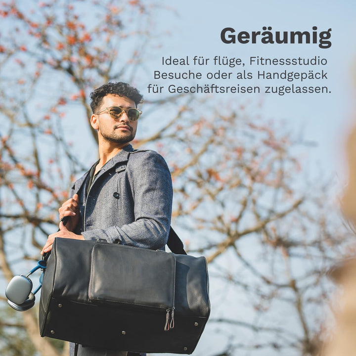 DONBOLSO® Weekender Neapel - Hochwertige Reisetasche Herren gross - Leder Reisetasche Schwarz - Grös