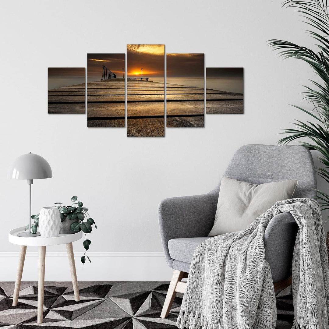Runa Art Wandbilder Sonnenuntergang 5 Teilig Bild auf Vlies Leinwand Deko Schlafzimmer Wohnzimmer Me