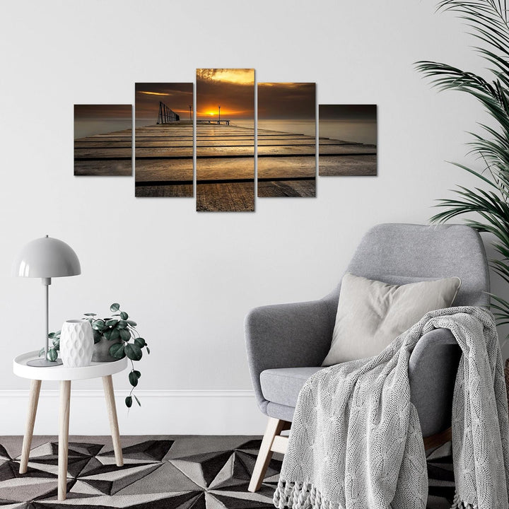 Runa Art Wandbilder Sonnenuntergang 5 Teilig Bild auf Vlies Leinwand Deko Schlafzimmer Wohnzimmer Me