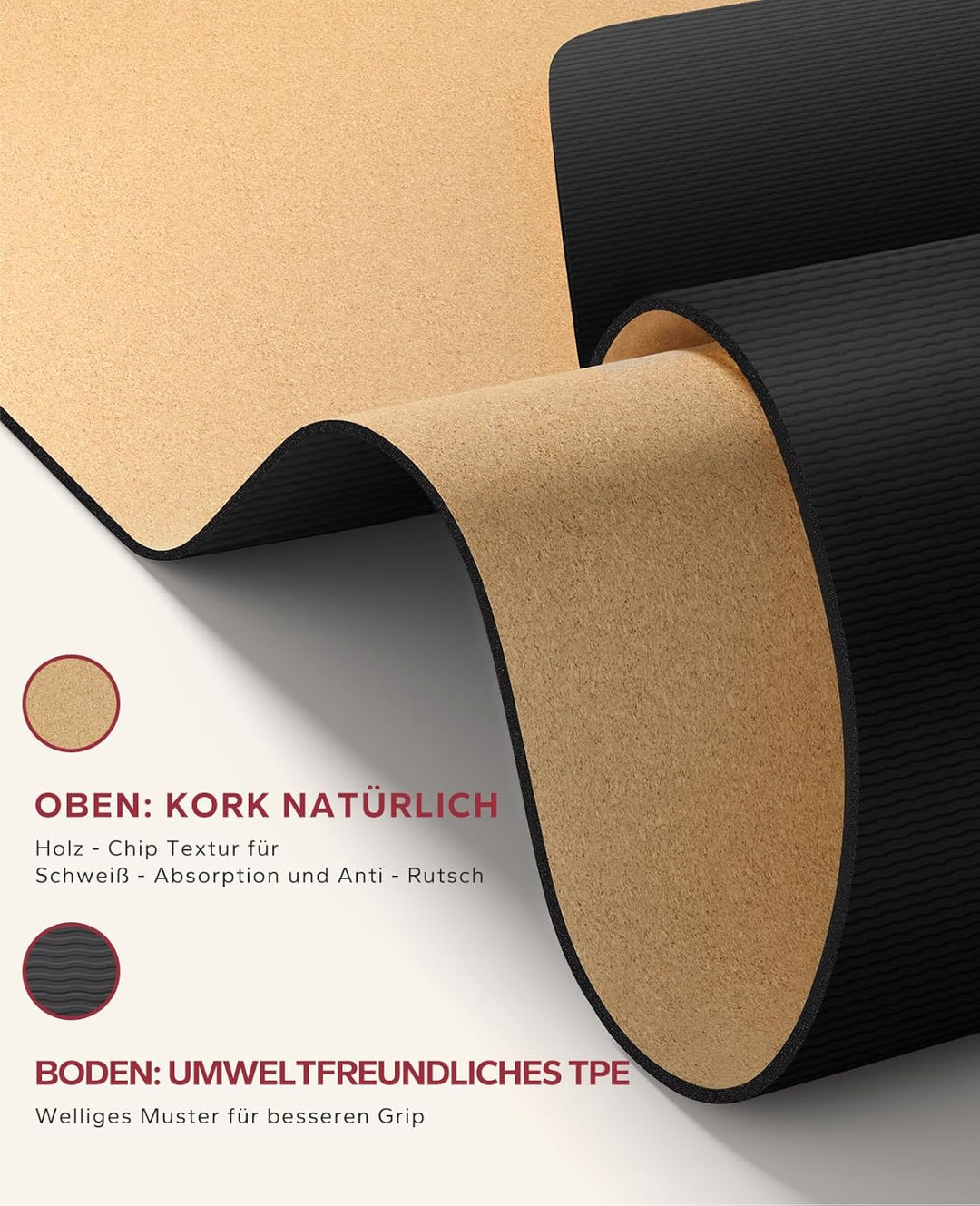 HAPBEAR Yogamatte Kork XXL- Extra Gross Yoga Matte Rutschfestes 183 x116 cm/183 x92cm- 6mm Dicke Däm