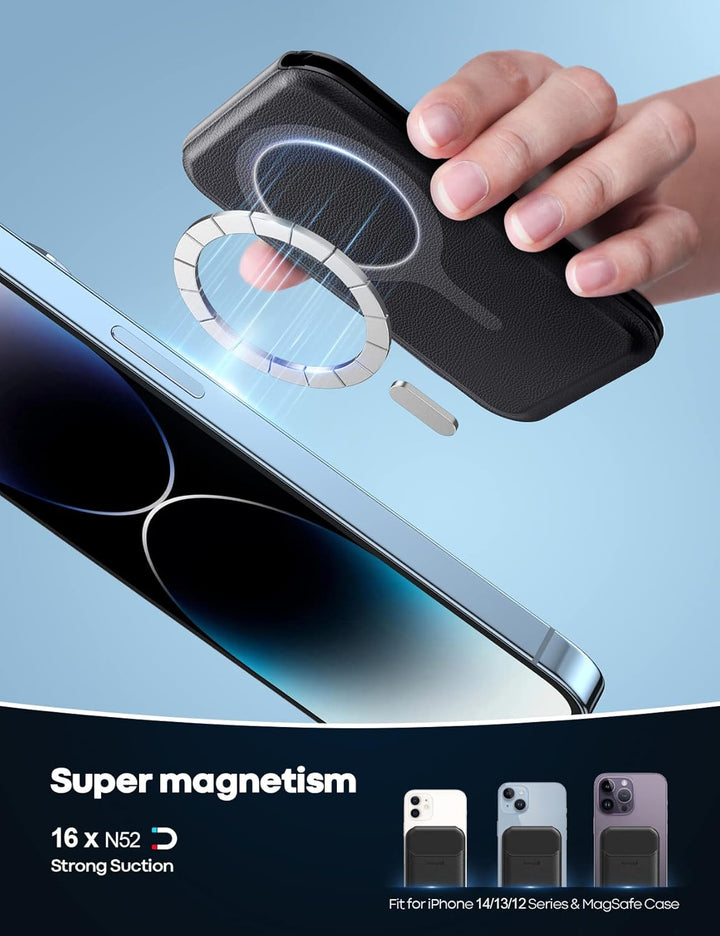 Lamicall Handy Kartenhalter für MagSafe Wallet - 2024 Vegan Leder Magnetischer Verstellbare Ständer,