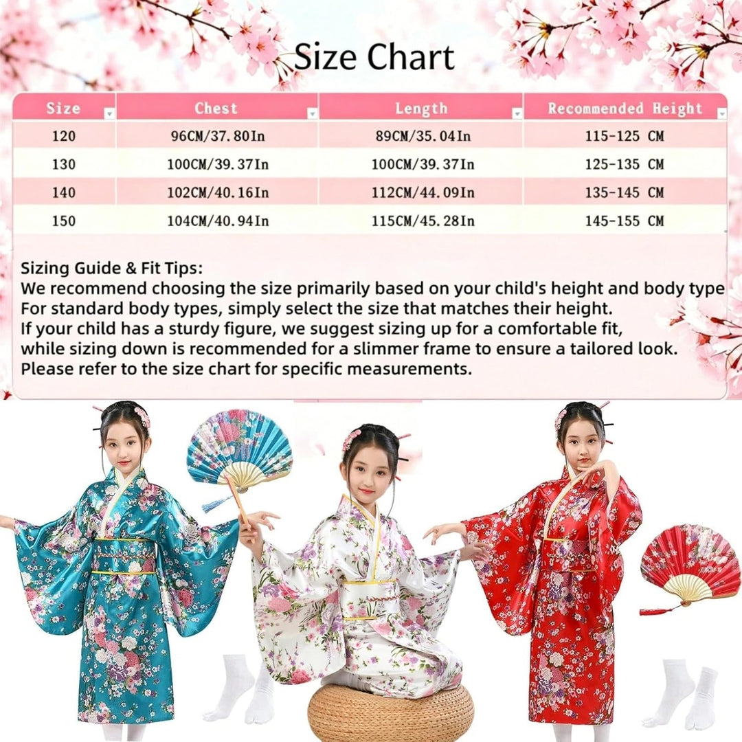 KRUIHAN Kimono Kinder,Satin Kimono Kleid,Kimono Morgenmantel Japanisch Kinder,Halloween Kostüm Mädch