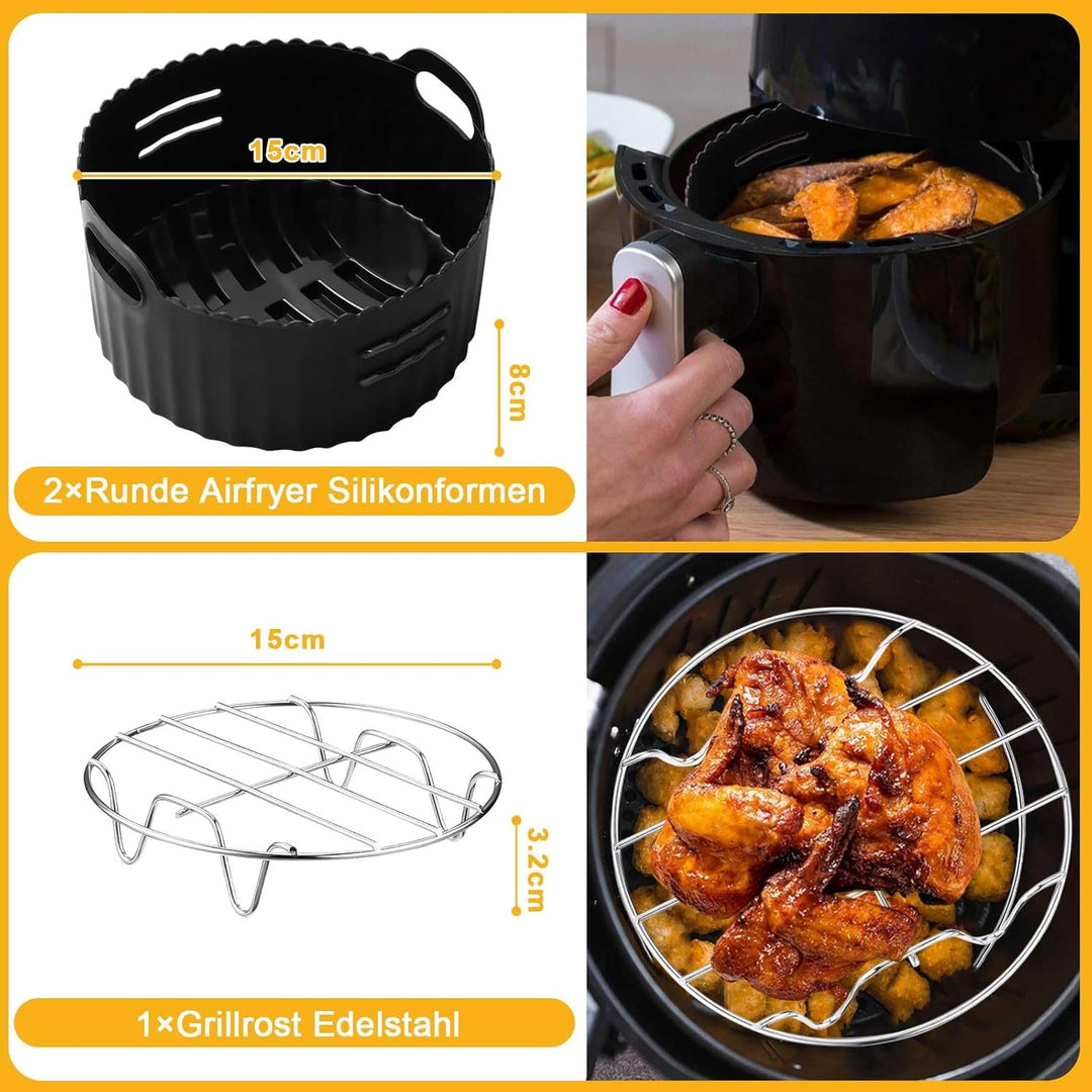 Airfryer Silikonform Zubehör für COSORI klein 2L, Chefman 2L, Midea 2L, Tefal 1.6L, Heissluftfritteu