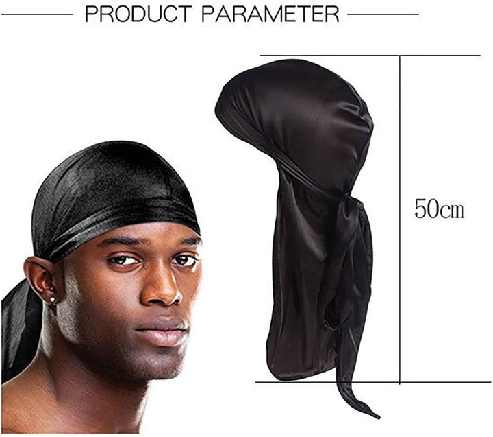 SIKAMARU Durag mit langem Schwanz, Unisex, breite Träger, Piraten-Haarverlust-Turban, Hut für Damen
