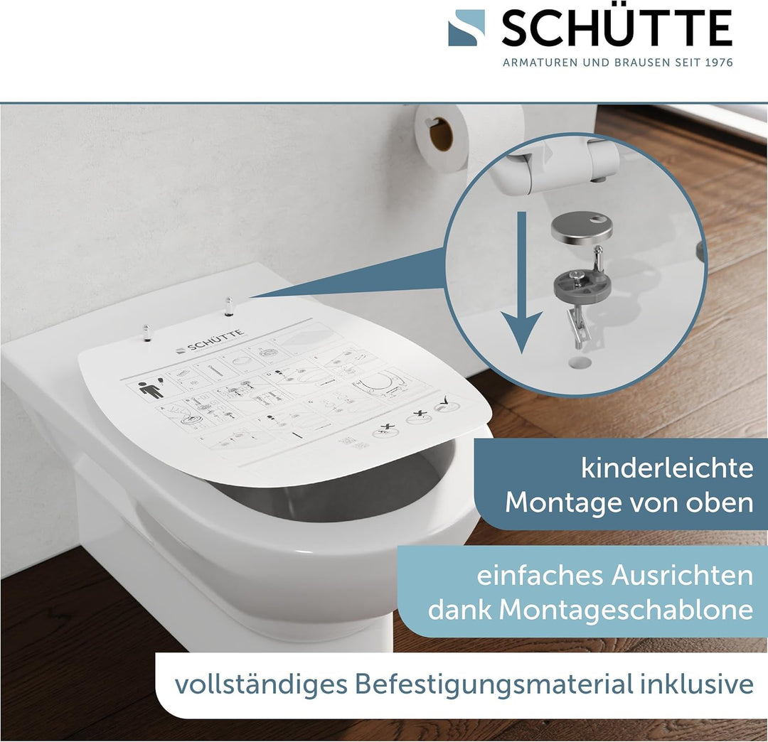 SCHÜTTE WC-Sitz mit Absenkautomatik, Abnehmbarer Klodeckel aus bruchsicherem Duroplast Weiss, Wei&#x