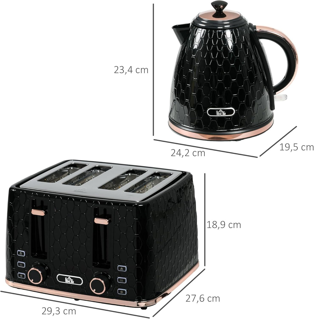 HOMCOM Wasserkocher Toaster Set 1,7L Wasserkocher 4 Toastscheiben Frühstücksset mit 7 Bräunungsstufe