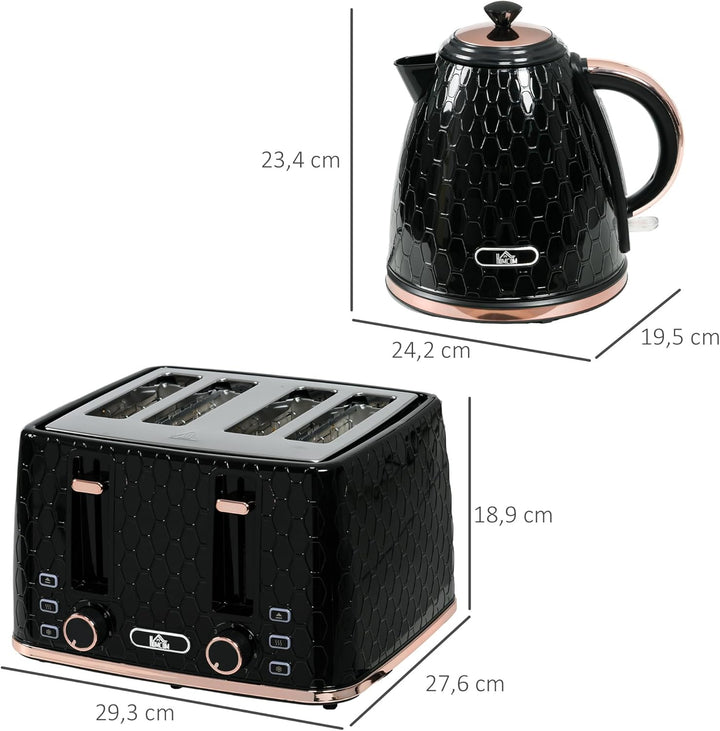 HOMCOM Wasserkocher Toaster Set 1,7L Wasserkocher 4 Toastscheiben Frühstücksset mit 7 Bräunungsstufe