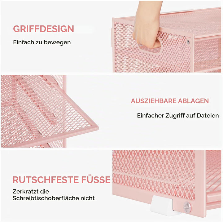 Marbrasse Schreibtisch Organizer,4-Stufiges Metall Netz-Briefablage mit Griff,Zeitungsordner,Papier