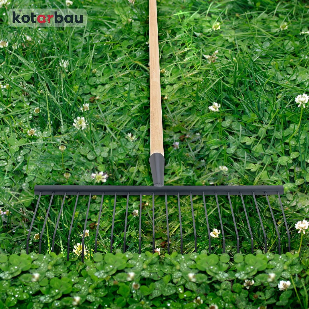 KOTARBAU® Laubfeger Gartenrechen aus Draht 420 mm mit Holzstiel 150 cm Rechen aus Stahl Fächerbesen