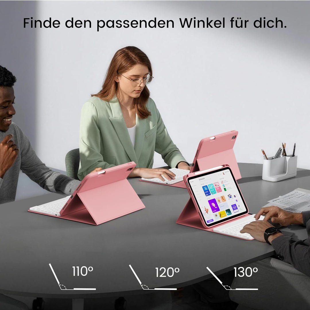 Hülle mit Tastatur für iPad 11/10 Generation mit Stifthalter, Magnetisch Abnehmbare Kabellose Blueto