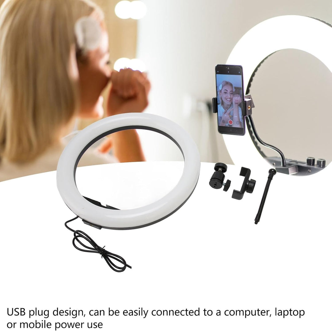 Fyearfly LED Ringlicht USB, 13 Zoll, Weiss, Einstellbare Helligkeit, Selfie Ringlicht mit Telefonhal