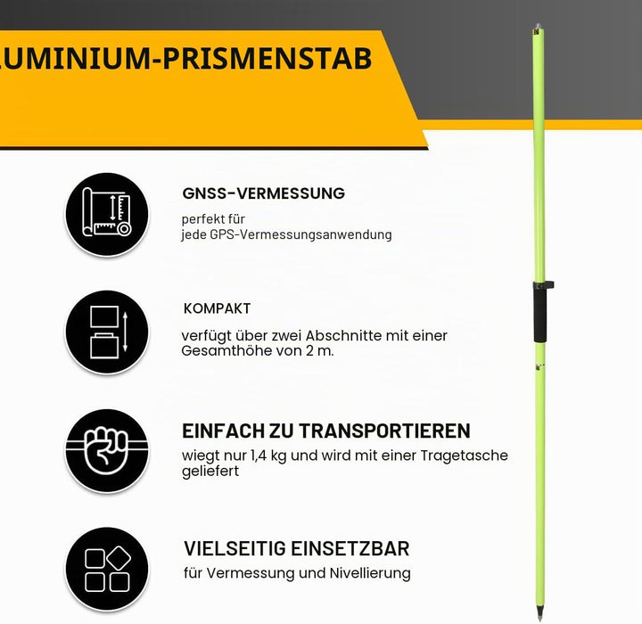 Aluminium-GPS-Stange, 2 m Vermessungsprismenstange, 2 Abschnitte, GPS-Rover-Stange, Prismenstange fü