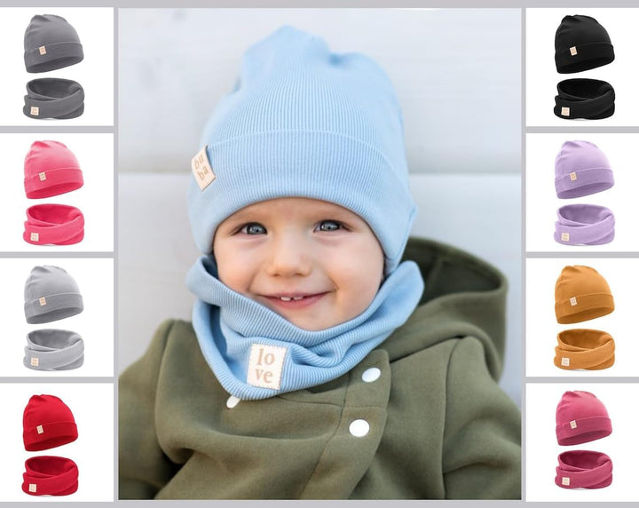 Bubalove Mützen und Schalset für Jungen, Mädchen, Baby, Grössen 0mc bis 12 Jahre+ viele Farben, Früh