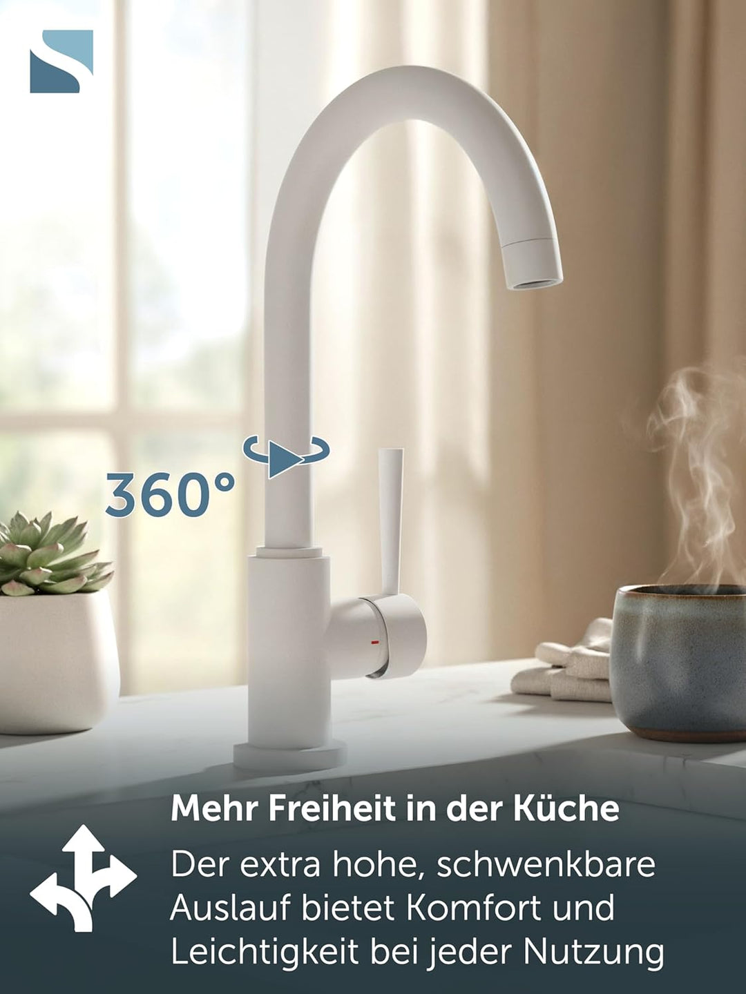SCHÜTTE 79161 Küchenarmatur CORNWALL, 360 Grad schwenkbarer Wasserhahn Küche, Mischbatterie für die