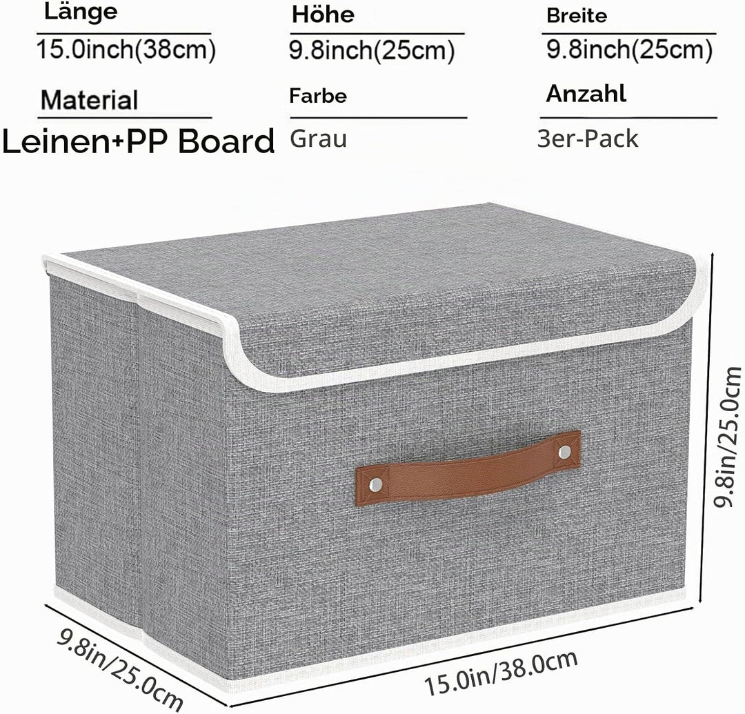 Yawinhe 3 Stück Aufbewahrungsbox aus Stoff, Faltbare Stoffboxen, Waschbare, für Schlafzimmer, Kleide