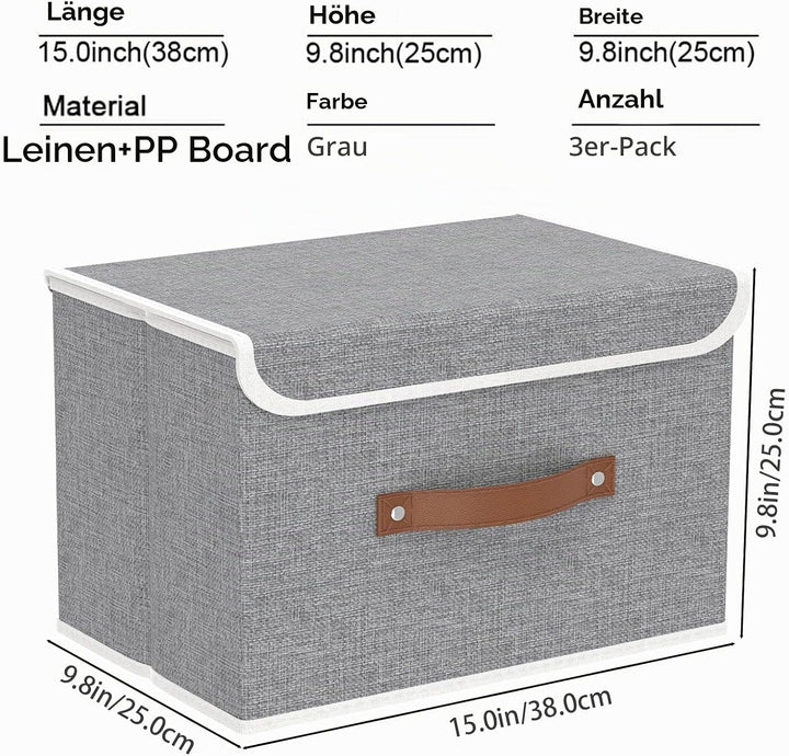 Yawinhe 3 Stück Aufbewahrungsbox aus Stoff, Faltbare Stoffboxen, Waschbare, für Schlafzimmer, Kleide