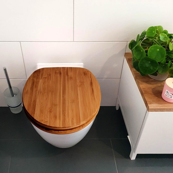 BANJADO Design Toilettensitz aus Bambus, WC-Sitz Holz 45,5x37x5cm, Klodeckel mit Universal Scharnier