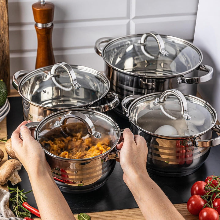 8-teilig Edelstahl Kochtopf Set Topfset mit Glasdeckel Topfe Induktion KLAUSBERG KB-7694