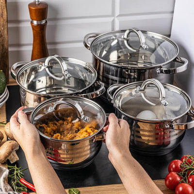 8-teilig Edelstahl Kochtopf Set Topfset mit Glasdeckel Topfe Induktion KLAUSBERG KB-7694