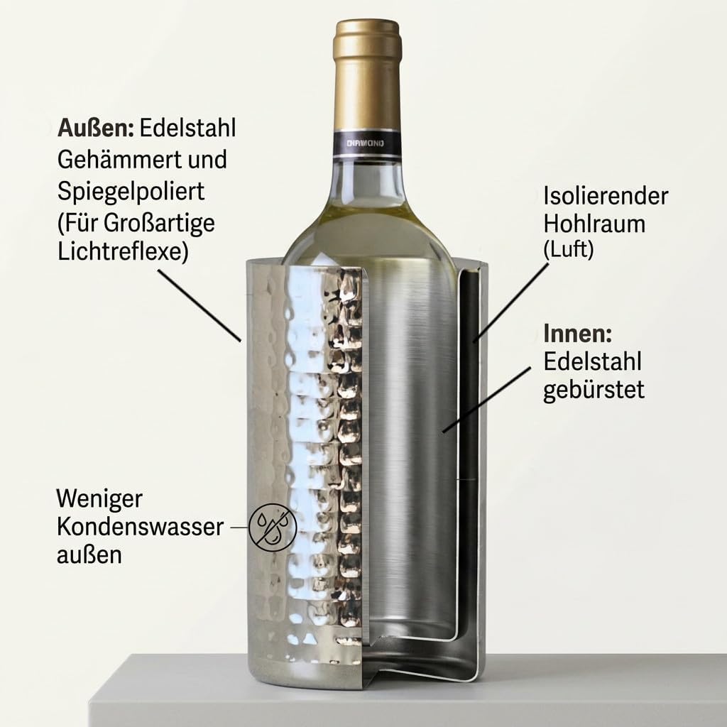 Santorini | Isolierter Weinkühler aus Edelstahl | Eleganter Champagnerkühler mit spiegelpolierter &