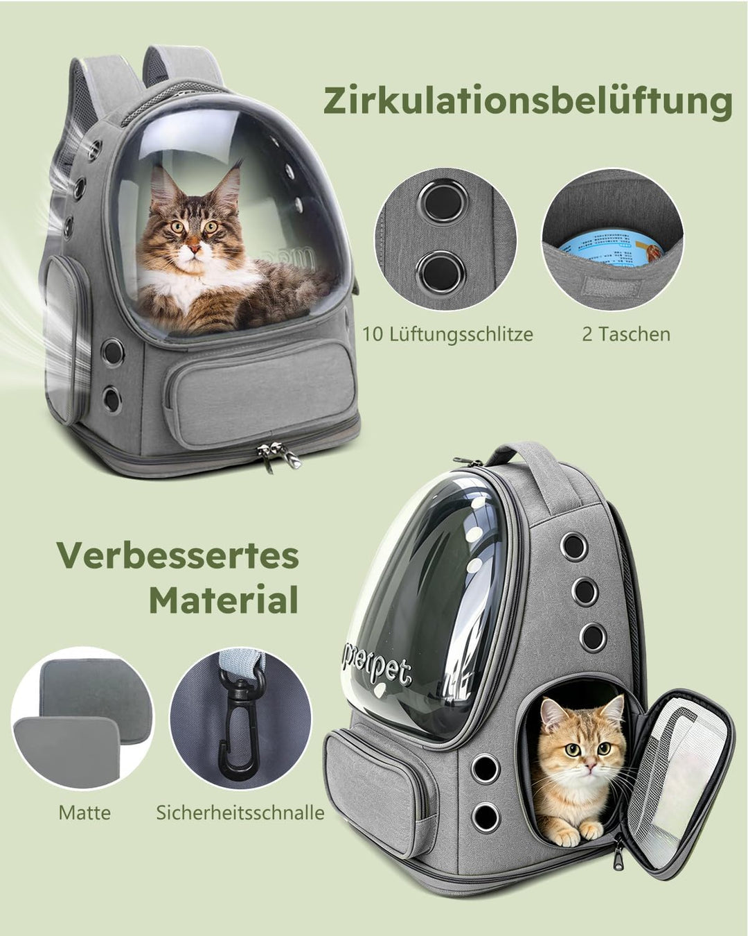 PETCUTE Haustier Rucksack,Tragbar Raumkapsel Hunde Katzen Rucksack mit Herausnehmbarer Matte,Atmungs