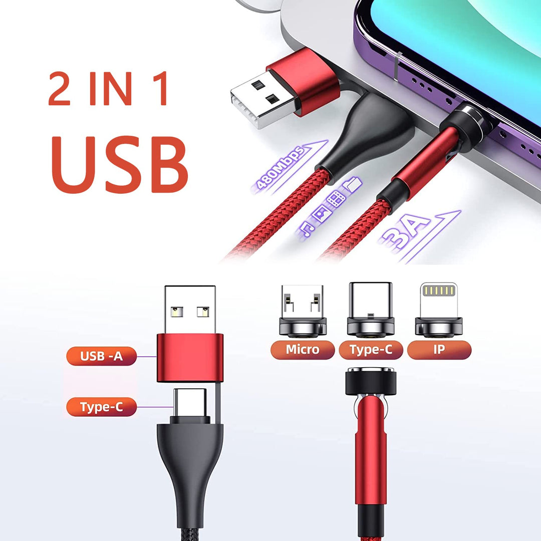 GUUGEI 5 in 1 ladekabel magnetisch USB C kabel [4Pack 1m+2m+2m+3m] 540° drehbares Handy-Schnellladek
