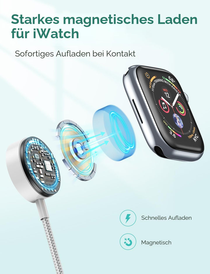 Multi-Ladekabel für Apple Watch Ladegerät Magnetische Drahtlose Watch Ladegerät USB C/L/Micro für iW