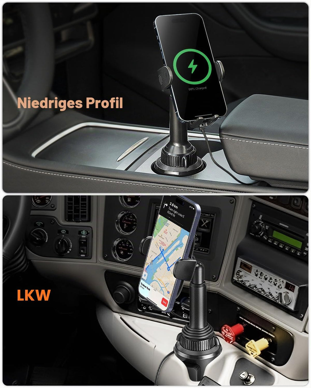 APPS2Car Handyhalterung Auto Getränkehalter mit Ladefunktion, Ladegerät Auto Kfz-Handyhalterung mit