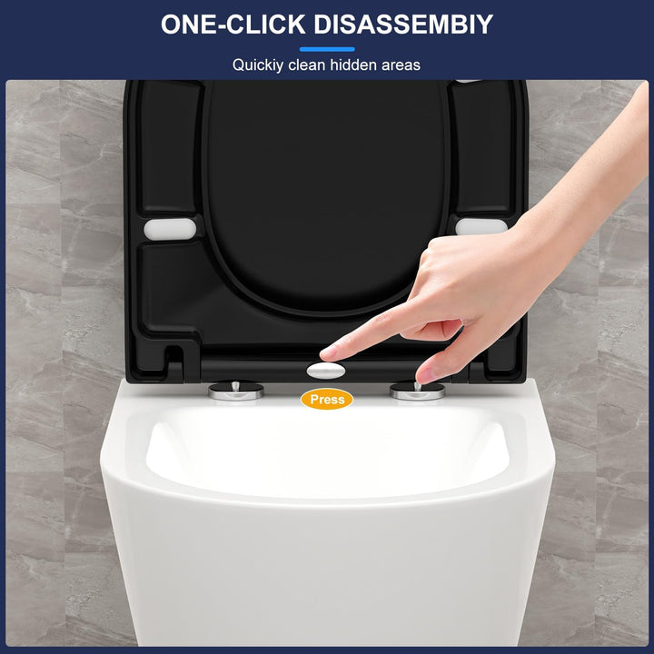 YEAUPE PRO WC Sitz mit Absenkautomatik D-Form [KURZ], Toilettendeckel mit Puller Lid, Toilettensitz