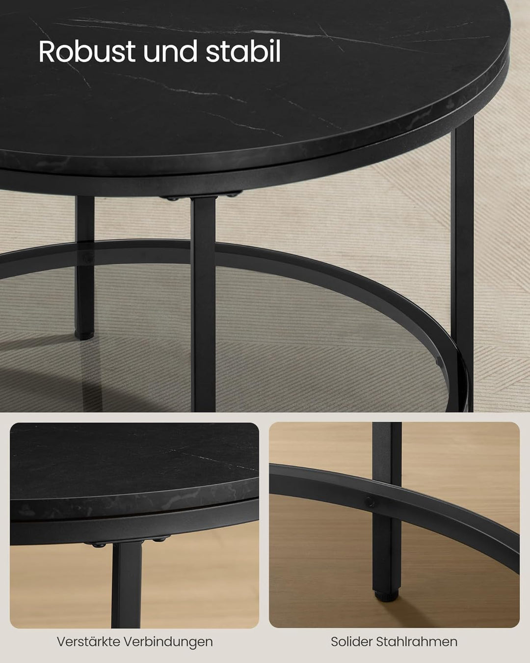 VASAGLE Couchtisch, Wohnzimmertisch, Sofatisch, für Wohnzimmer, mit Glasplatte, viel Stauraum, einfa