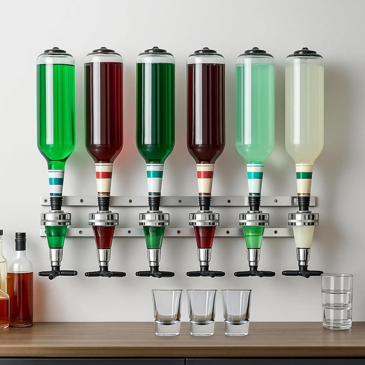 Relaxdays Barbutler Wand, Portonierer für 6 Flaschen, Profi Portionierer 3 cl, Bar Accessoire, HBT: