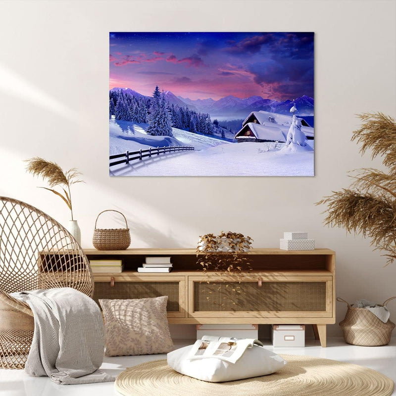 Bilder auf Leinwand 100x70cm Leinwandbild Winter Landschaft Frost Schnee Gross Wanddeko Bild Schlafz