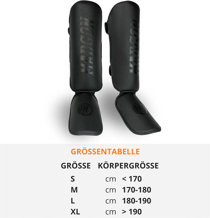 MADGON Schienbeinschoner mit perfektem Sitz und Dicker Polsterung - Schienbeinschutz für Kampfsport,