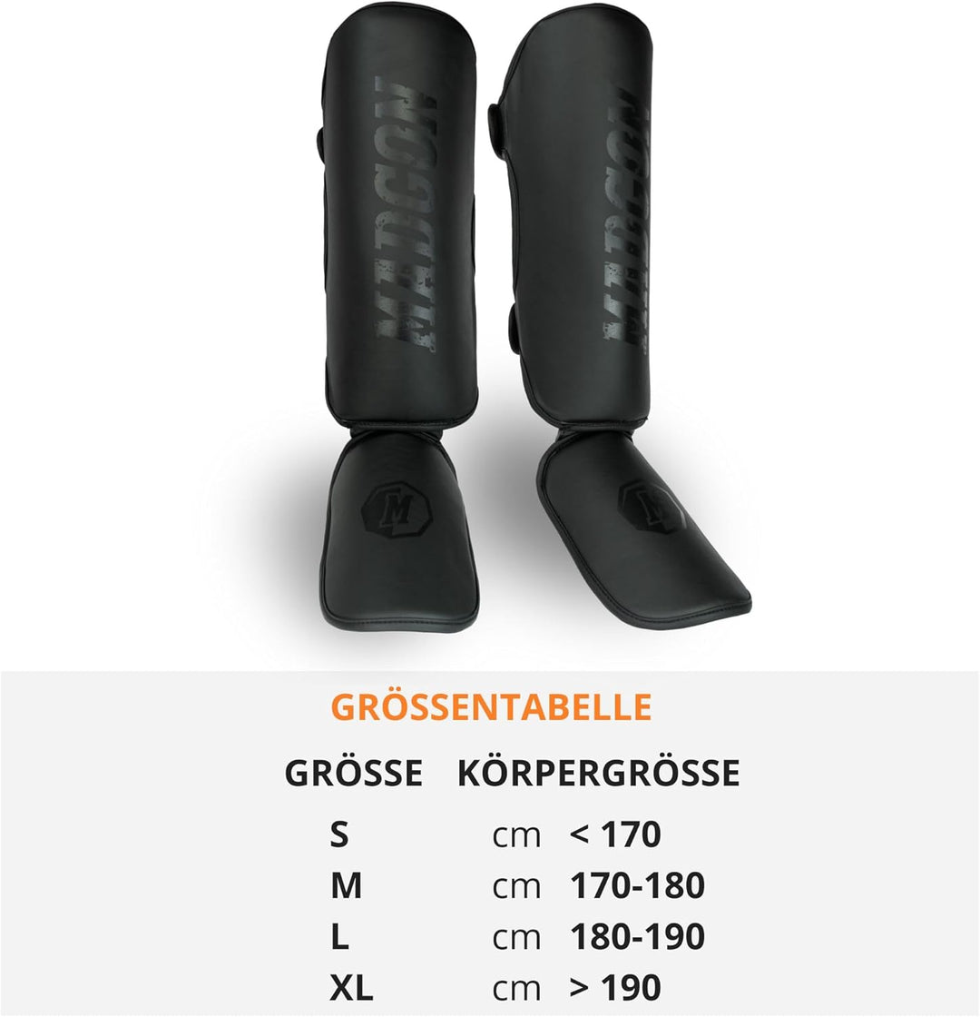 MADGON Schienbeinschoner mit perfektem Sitz und Dicker Polsterung - Schienbeinschutz für Kampfsport,