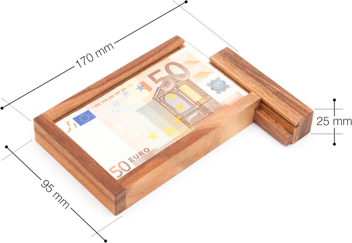 Casa Vivente Magische Geldgeschenkbox, Knobelspiel aus Holz, Geschenkverpackung mit Trickverschluss,