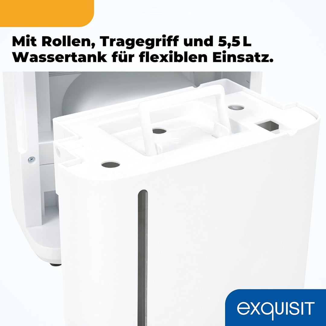 Exquisit Mobiler Luftentfeuchter, 5,5 Liter Wassertank, 400 Watt, 180m³/h, Timer, Für 30-35m², Betri