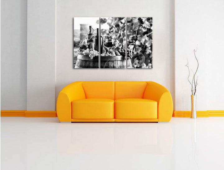 Pixxprint Weintrauben am Fass als Leinwandbild/Grösse: 3 Teilig (120x80) cm/Wandbild/Kunstdruck/fert