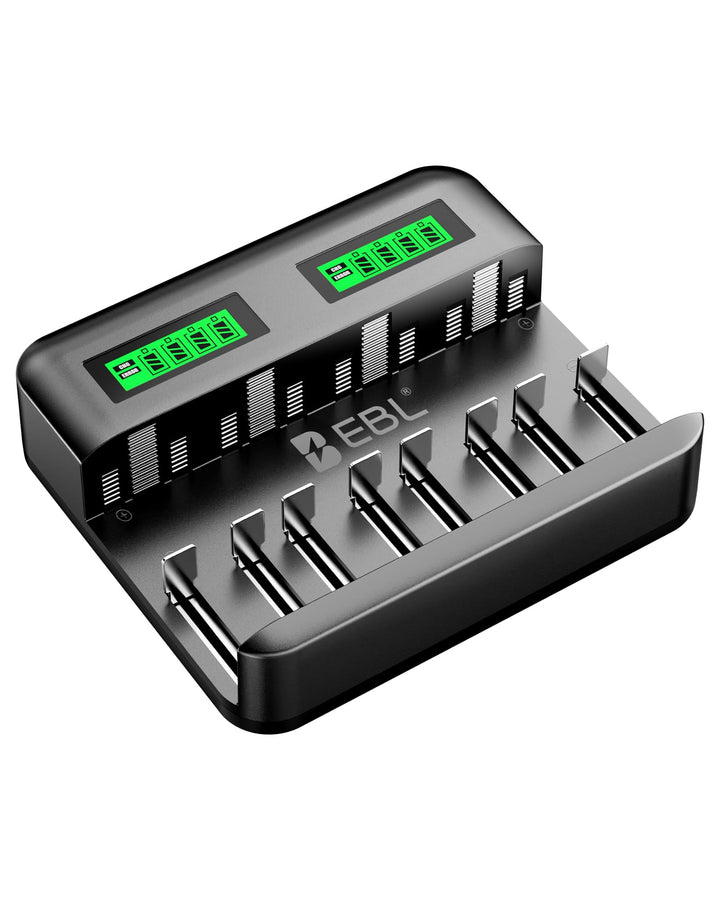 EBL Akku Ladegerät für AA AAA C D NI-MH Akkus Type C Input Schnell Ladegerät, LCD Anzeige Batterienl