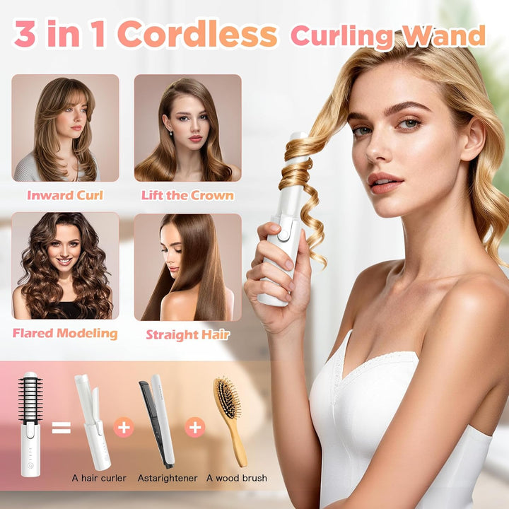 Schnurloser Lockenstab 32mm, Curling Iron mit 4 Temperaturen Tragbare Reise, 7000 mAh USB-aufladbare