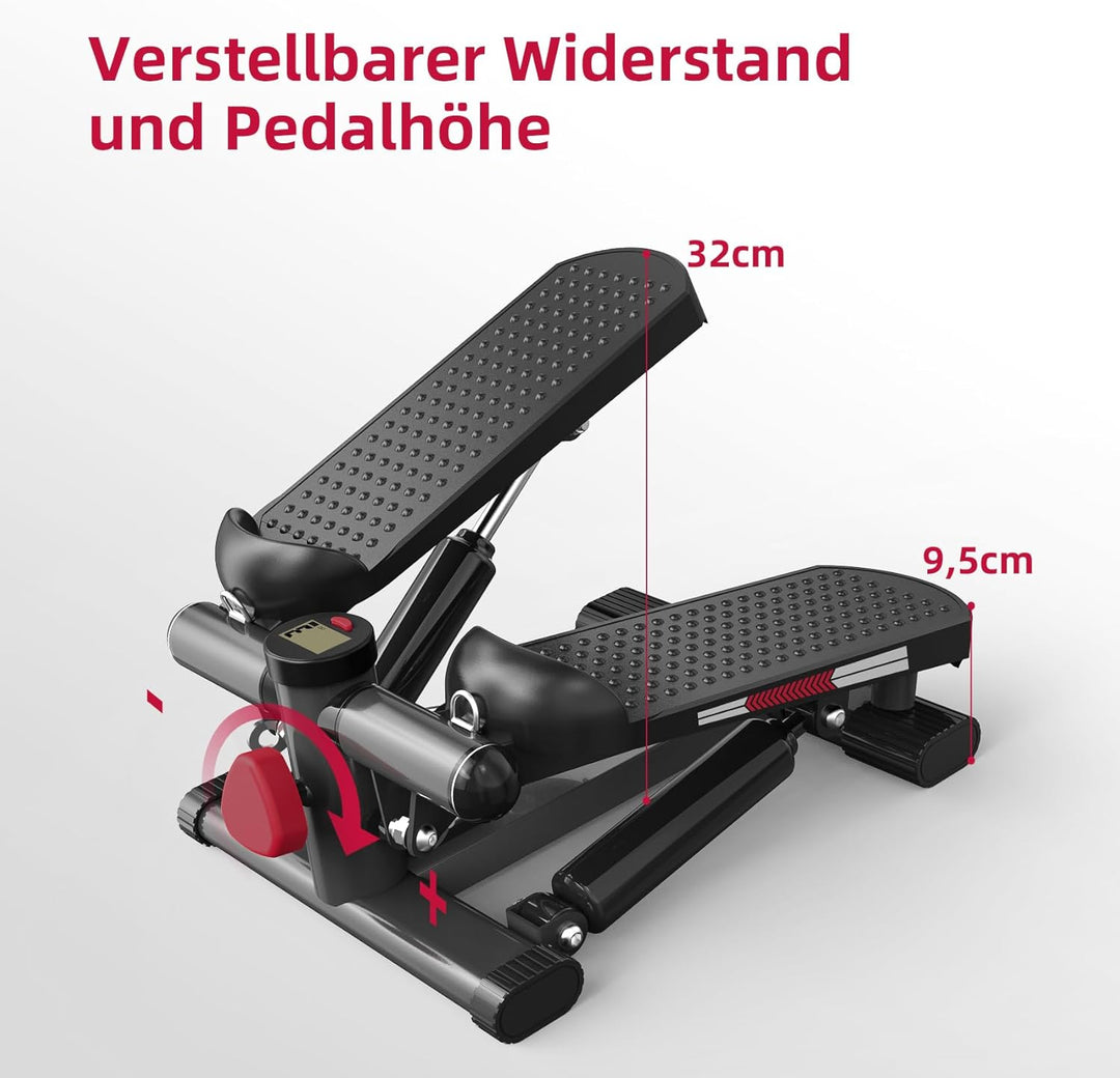 ST1 Mini-Stepper für Zuhause, 2-in-1 Up-Down Swing Stepper mit Power Ropes, LCD-Display, Einstellbar