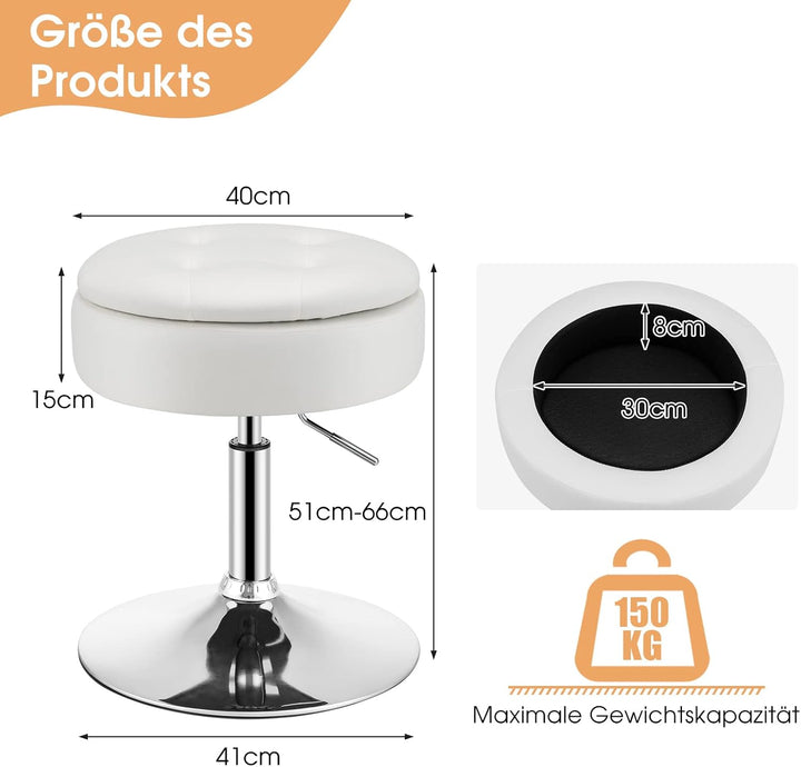 GOPLUS Schminkhocker drehbar, Ottomane mit Deckel, Drehhocker höhenverstellbar 51-56cm für Wohnzimme
