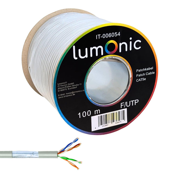 Lumonic 100m Netzwerkkabel CAT 5e F/UTP I CAT5e-Kabel, Gigabit Lan Kabel, Ethernet Kabel I Flexibles