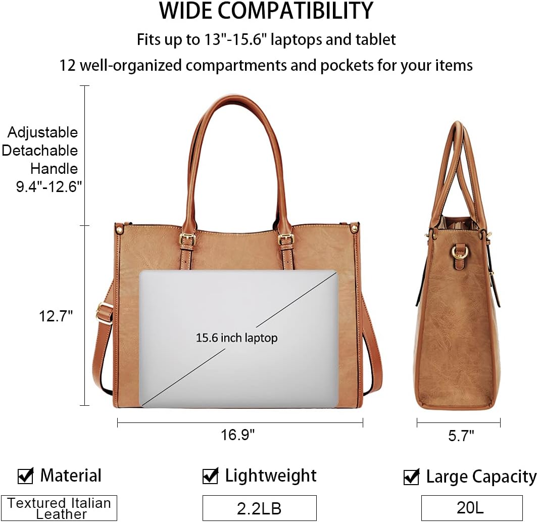 NUBILY Handtasche Damen Shopper Damen Gross Umhängetasche Laptoptasche 15.6 Zoll PU Leder Aktentasch