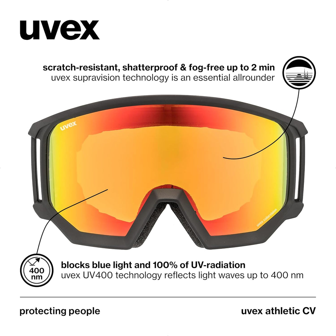Uvex Unisex Athletic Cv Skibrille (1er Pack) Einheitsgrösse black mat/orange-yellow, Einheitsgrösse