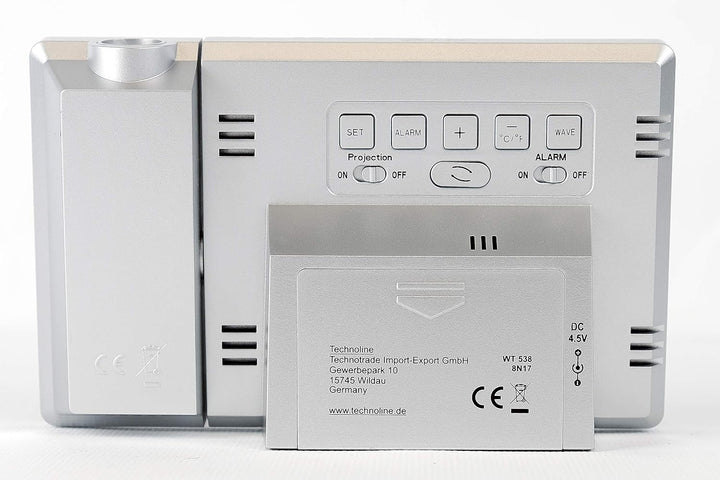 Technoline WT 538 Touchsensor Funk-Projektionswecker, Plastik, silber-anthrazit, 15 x 4 x 9 cm, Silb
